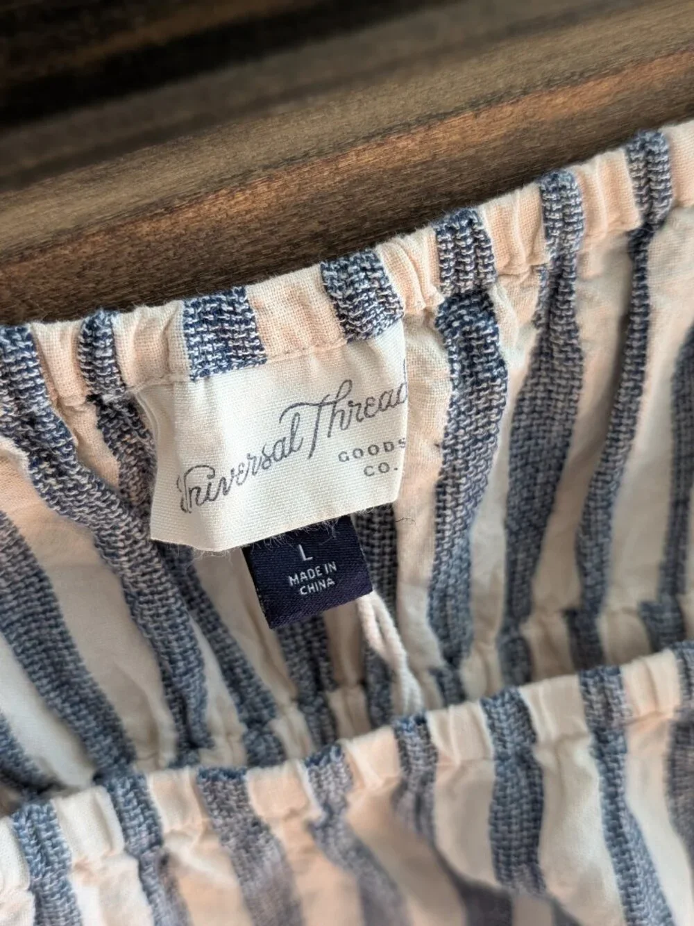 Blue and White Striped Linen Smocked Peplum Top Tie Accents Large Coastal - Picture 3 of 5